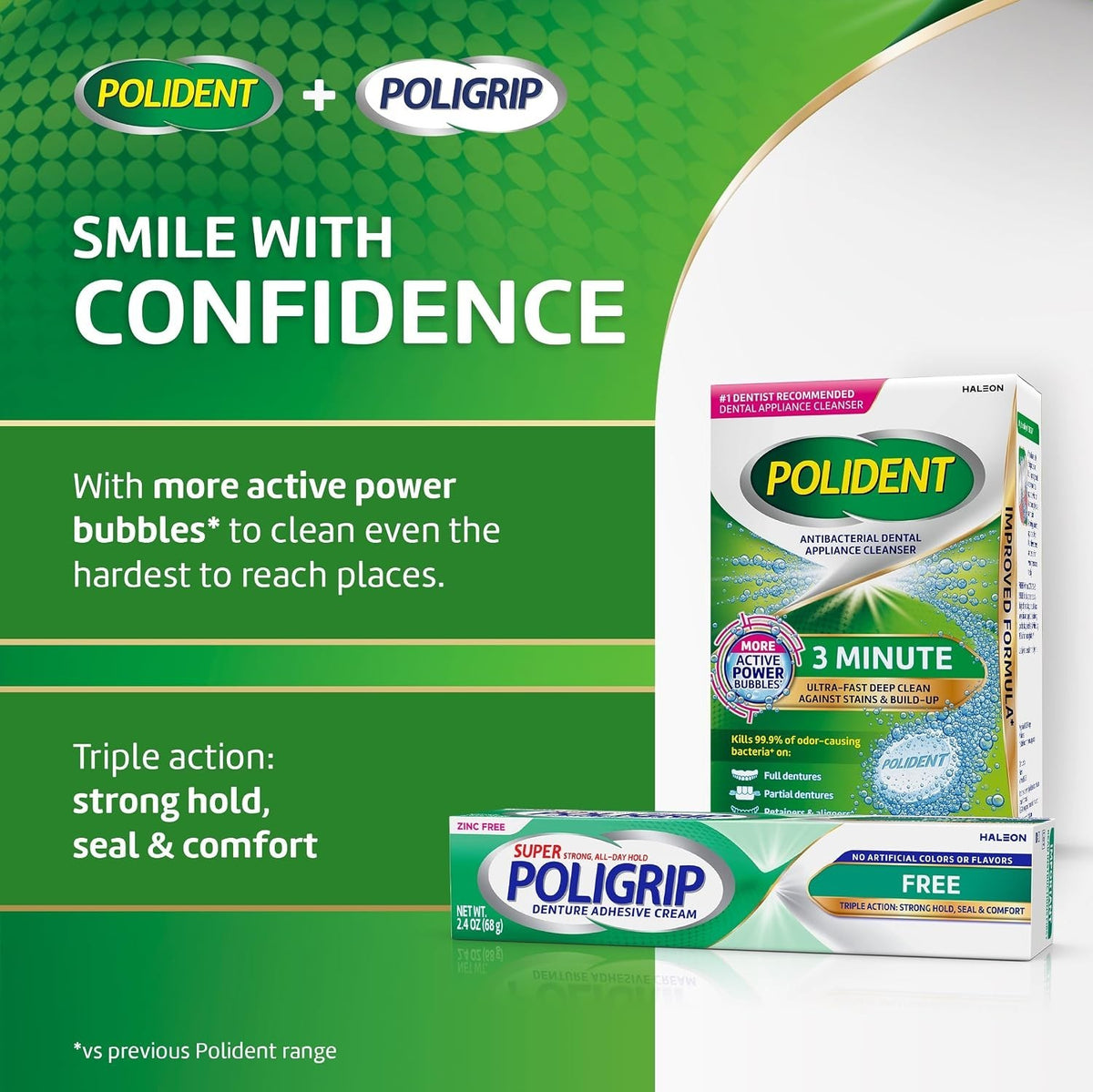 Denture Adhesive Cream 4-Pack - Strong All-Day Hold, Food Seal, Zinc-Free