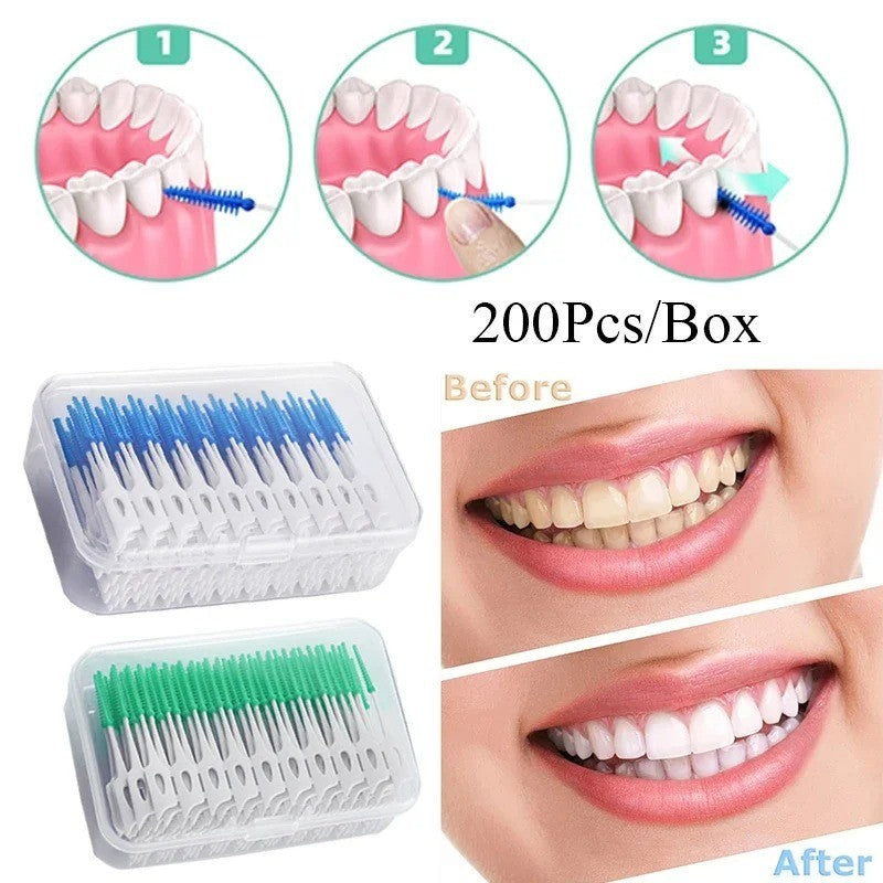 200PCS Silicone Interdental Brushes Floss Picks Teeth Cleaning Tool
