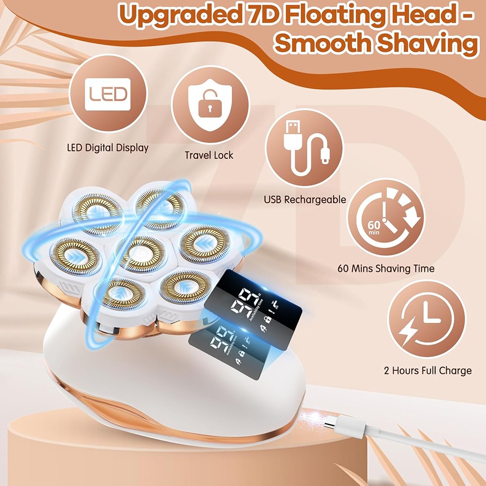 Cordless Women Rotary Electric Shaver for Painless Hair Removal Legs Face Bikini