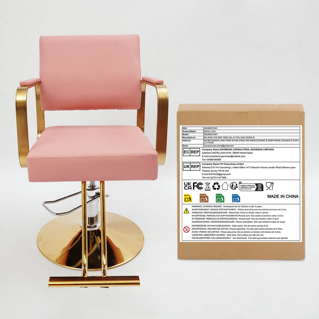 Pink & Gold Salon Chair 360° Swivel Hydraulic Adjustable Styling Seat