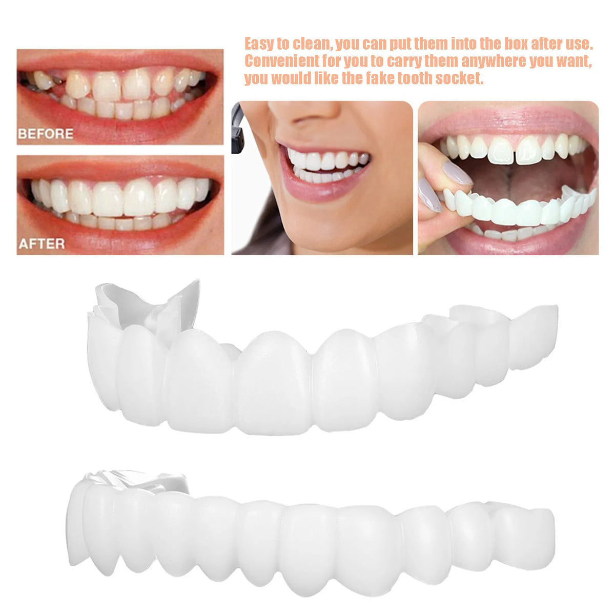 Snap-On Upper and Lower Dental Veneers Set for Adults - Reusable Teeth Covers