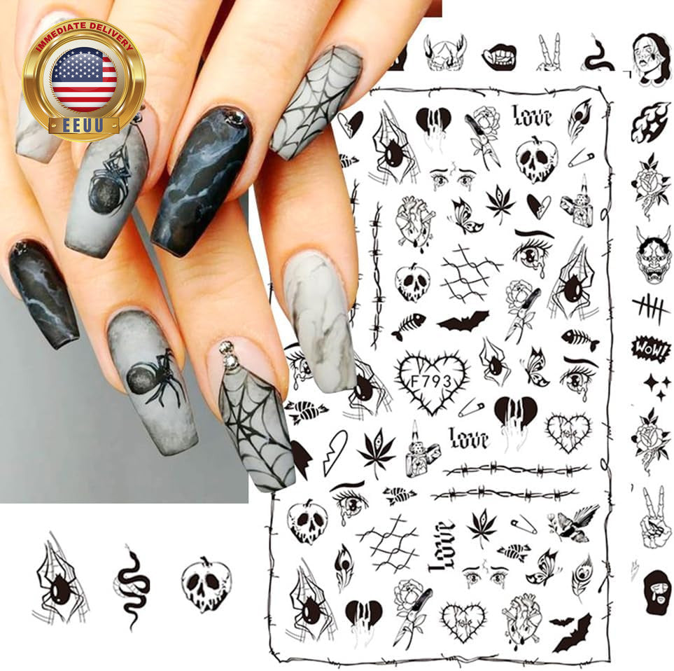 Halloween Gothic 3D Nail Stickers Set - Self-Adhesive Horror Nail Decals