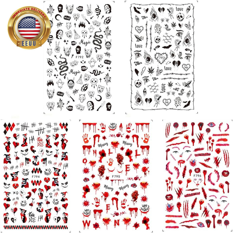 Halloween Gothic 3D Nail Stickers Set - Self-Adhesive Horror Nail Decals