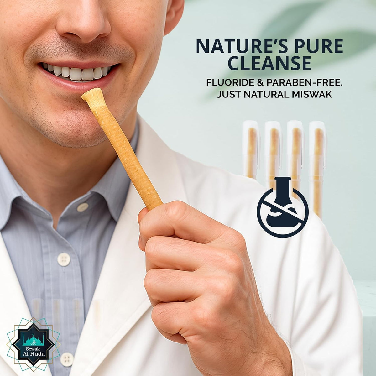 Natural Chewing Miswak Sticks with Holder - Oral Hygiene, Fresh Breath, Tartar Prevention