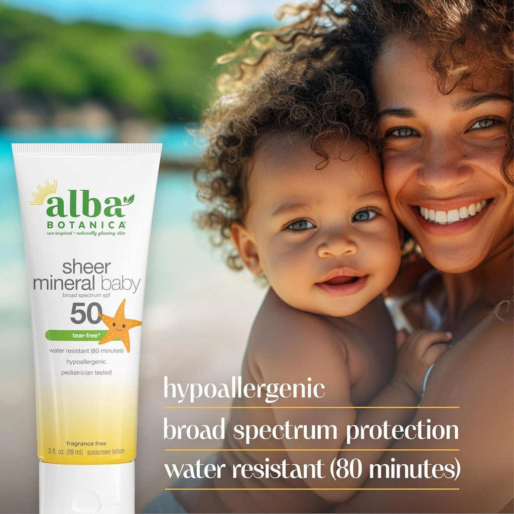 3-Pack Baby Sunscreen SPF 50 Mineral Lotion Water-Resistant 3 oz