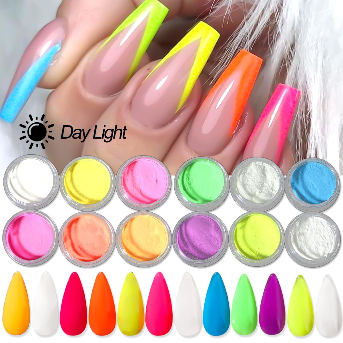 Glow in The Dark Pigment Powder for Nails and Art - 12 Colors Luminous Iridescent Acrylic Nail Powder