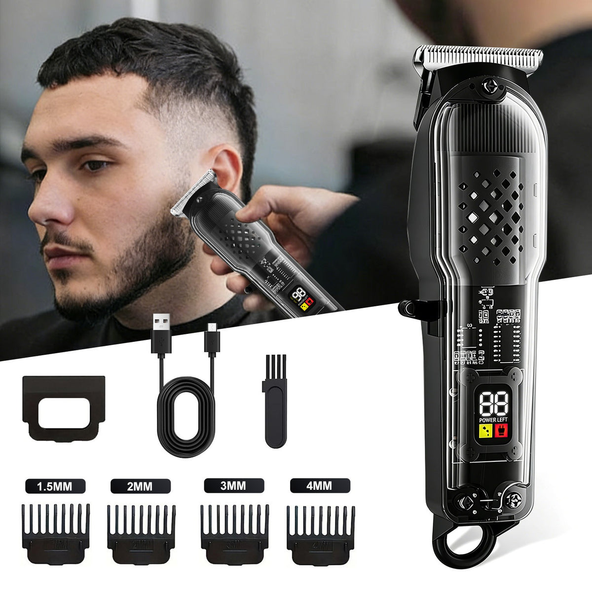 Cordless Hair Clippers Trimmer for Men with Digital Display and Multiple Limit Combs
