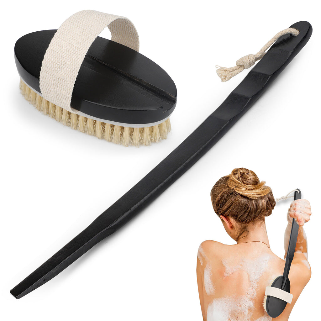 Long Handled Shower Back Scrubber with Detachable Bristle Brush - Ergonomic Bath Body Brush