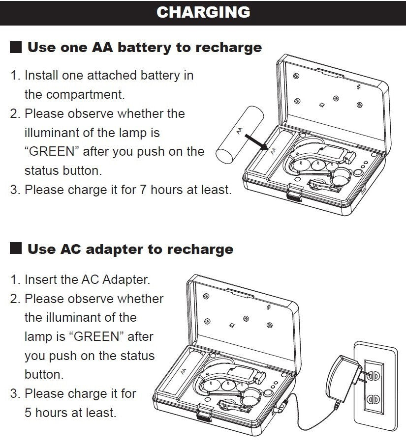 Rechargeable Behind-The-Ear Hearing Amplifier with Noise Reduction & AC Adapter
