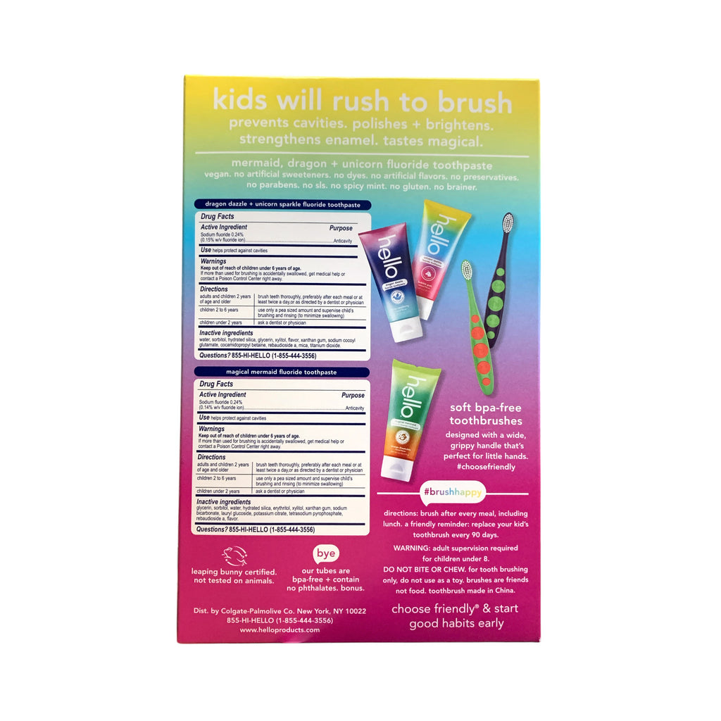 Kids Toothbrush and Fluoride Toothpaste Set - 2 Soft Brushes & 3 Flavored Tubes