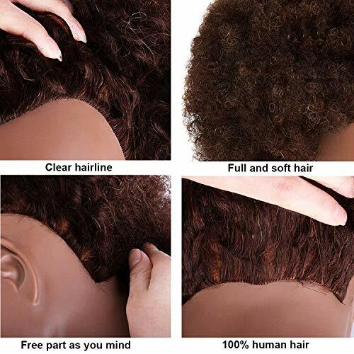 Human Hair Mannequin Head for Hair Styling Training Afro Curl Brown