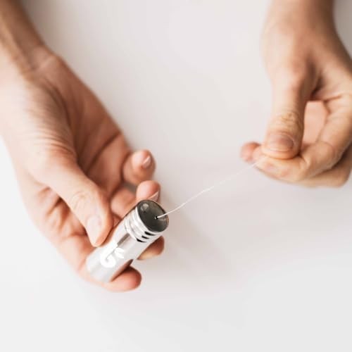 Natural Silk Dental Floss with Mint Flavor - Zero Waste Reusable Stainless Steel Dispenser, 55 Yards