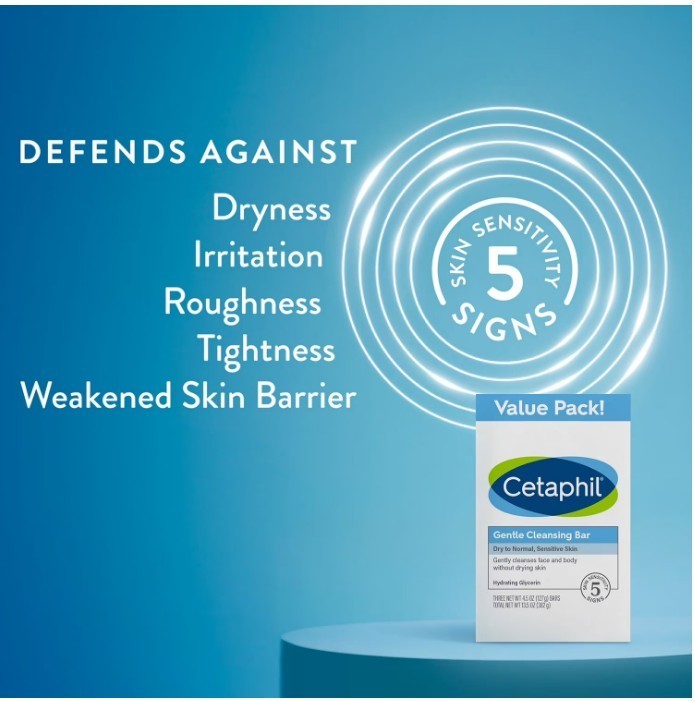 Cetaphil Gentle Cleansing Bar Soap Dry to Normal Sensitive Skin 6 Bars