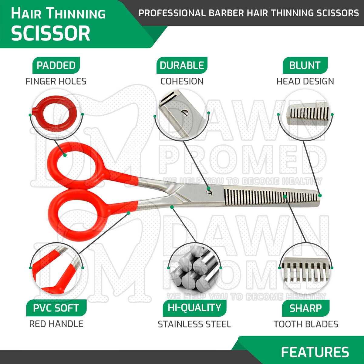 Professional Hair Cutting Shears & Thinning Scissors Set - 7" with Red PVC Handles