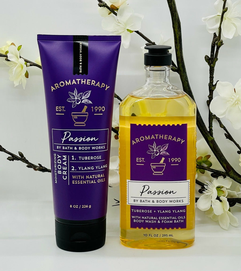 Aromatherapy Bath & Body Set with Passion Tuberose & Ylang Ylang - Body Wash & Cream