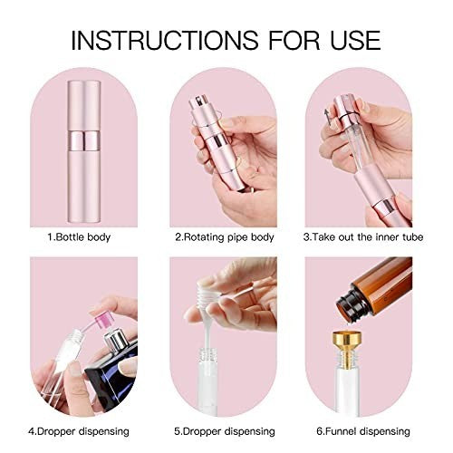 Refillable Travel Perfume Atomizer 8ml Pack of 5 - Portable Cologne Sprayers