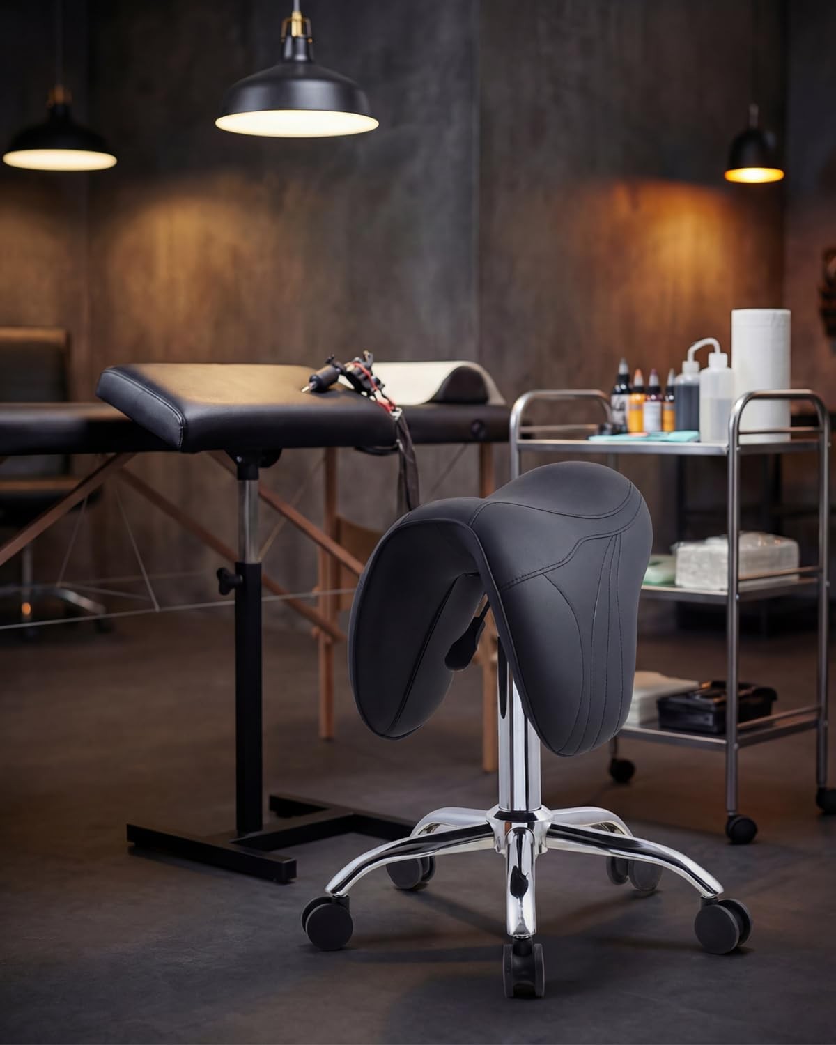Adjustable Saddle Stool with Wheels for Salon Hair Stylist & Spa