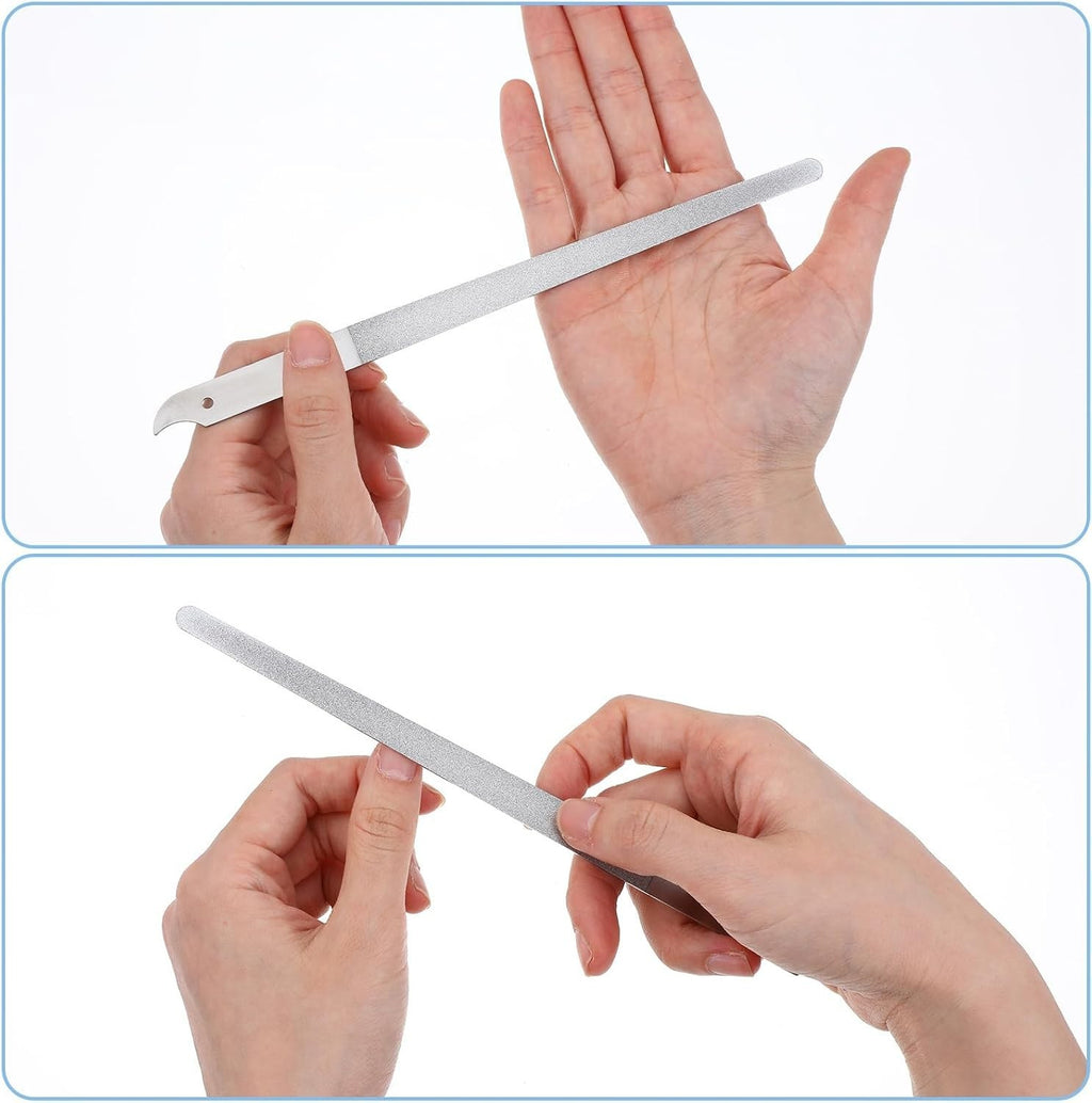 6Pcs Stainless Steel Nail Files Set with Sharp Pointed Tips - Diamond Dust Double-Sided Manicure Tools