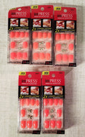 Press-On Nails with Charms and Coral Pink Finish - 24 Nails, Lot of 5
