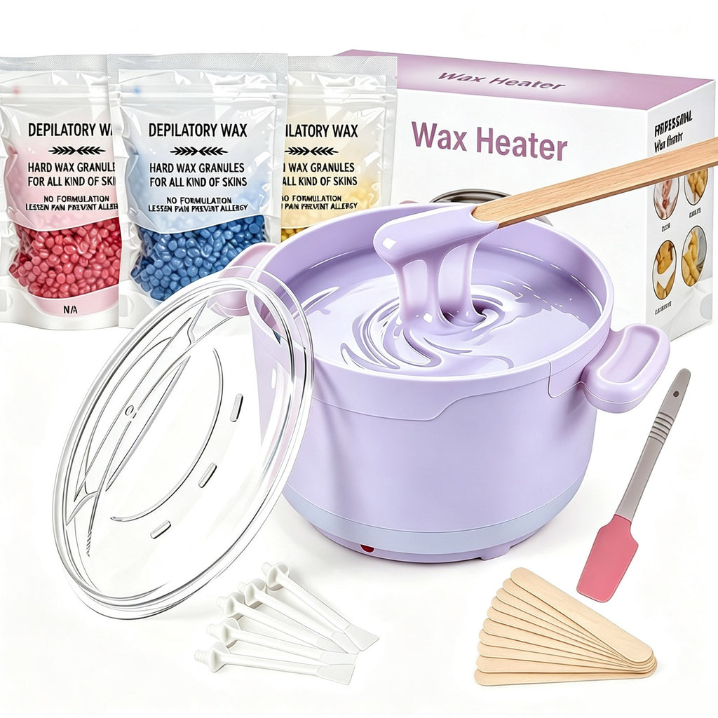 Home Waxing Kit with 300g Natural Hard Wax Beads, Portable Wax Heater and Accessories