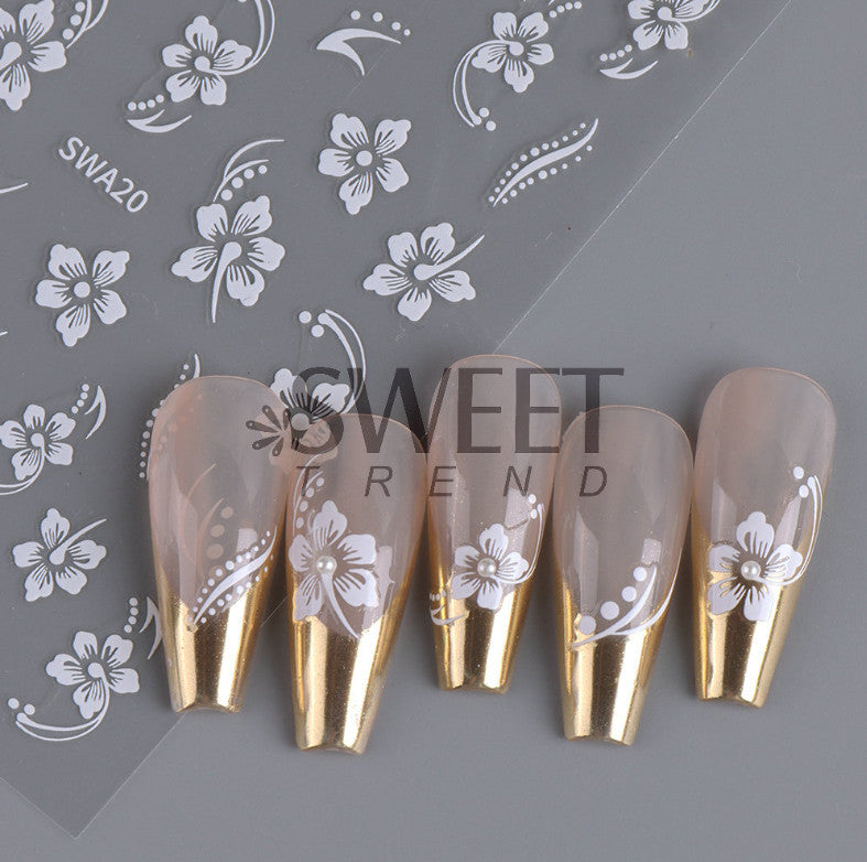 6Pcs Hibiscus Floral Nail Stickers Hawaiian Flower Vine Manicure Decals