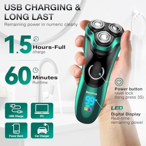 Cordless Waterproof Rotary Men’s Electric Shaver with Pop-Up Trimmer