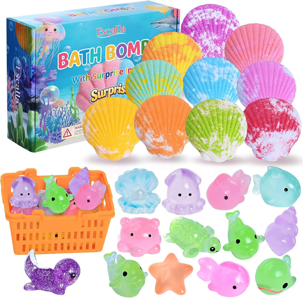 Kids Bath Bombs with Surprise Toys - 10 Handmade Bubble Fizzies Set for Girls & Boys