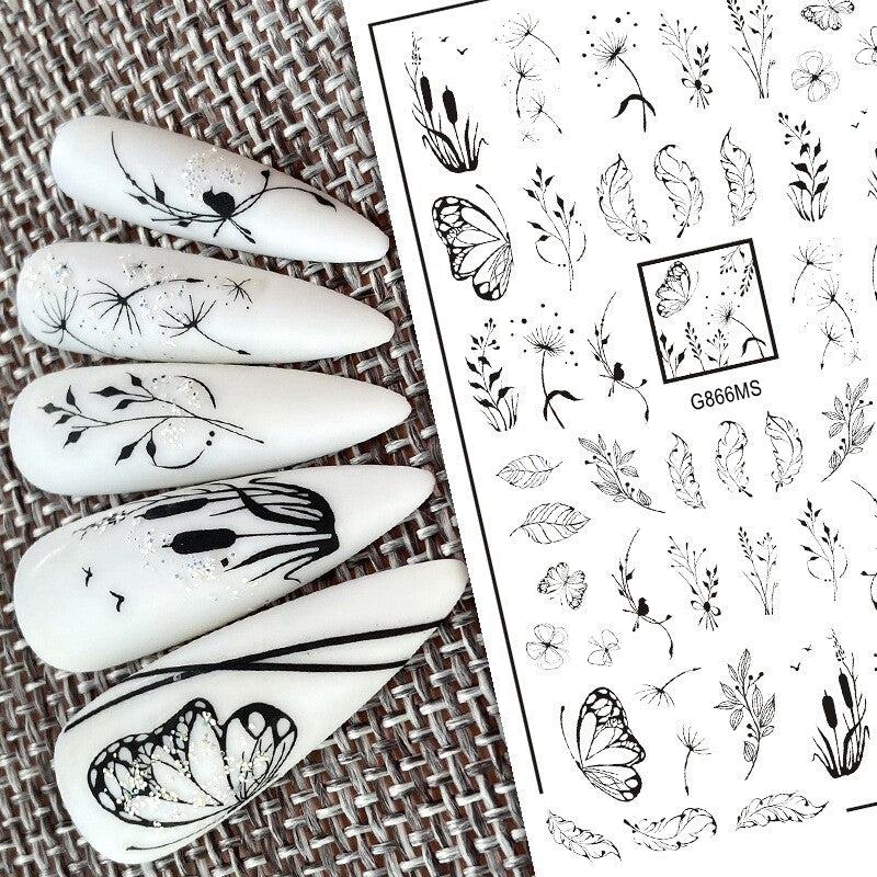 Flower Leaf Nail Stickers Set - Decorative Decals for Manicure, Miss Colour