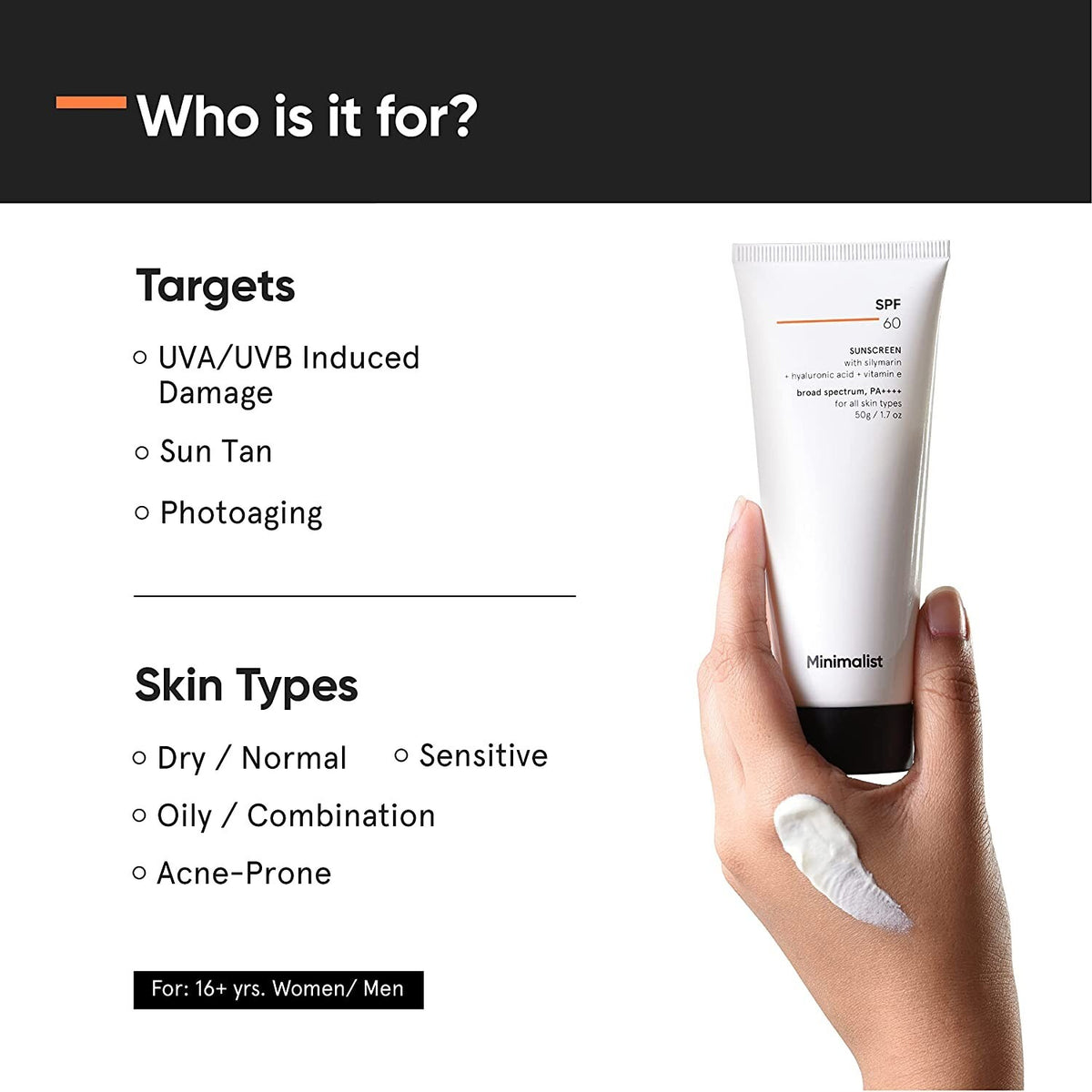 SPF 60 Sunscreen Cream for All Skin Types - 50g, Acne & Pregnancy Safe