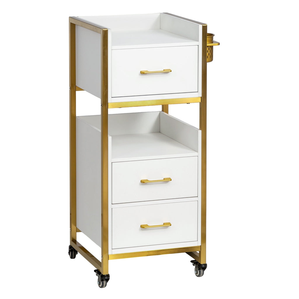Mobile Salon Trolley Cart with 3 Drawers & Shelves for Beauty & Spa