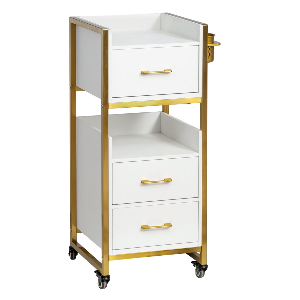 Mobile Salon Trolley Cart with 3 Drawers & Shelves for Beauty & Spa