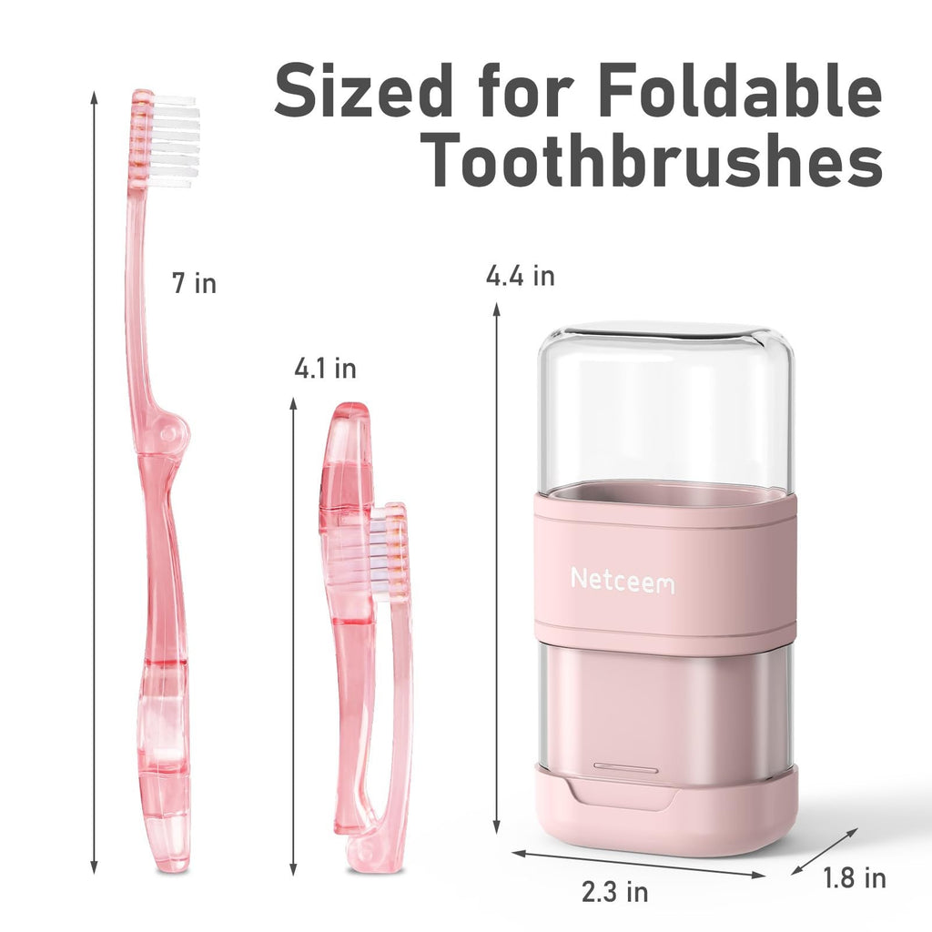 Portable Folding Toothbrush Case with 2-in-1 Cup - Pink Travel Organizer