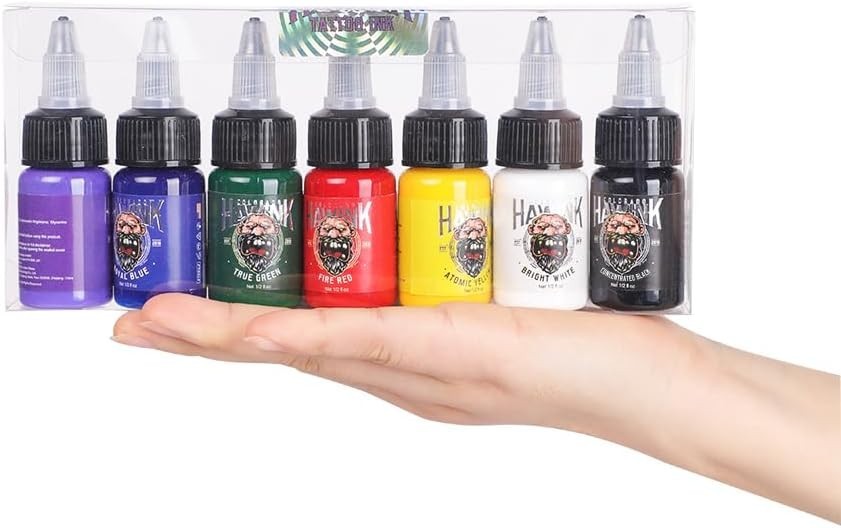 Multicolor Tattoo Ink Set - 7 Bottles 1/2 oz Each for Lasting Color