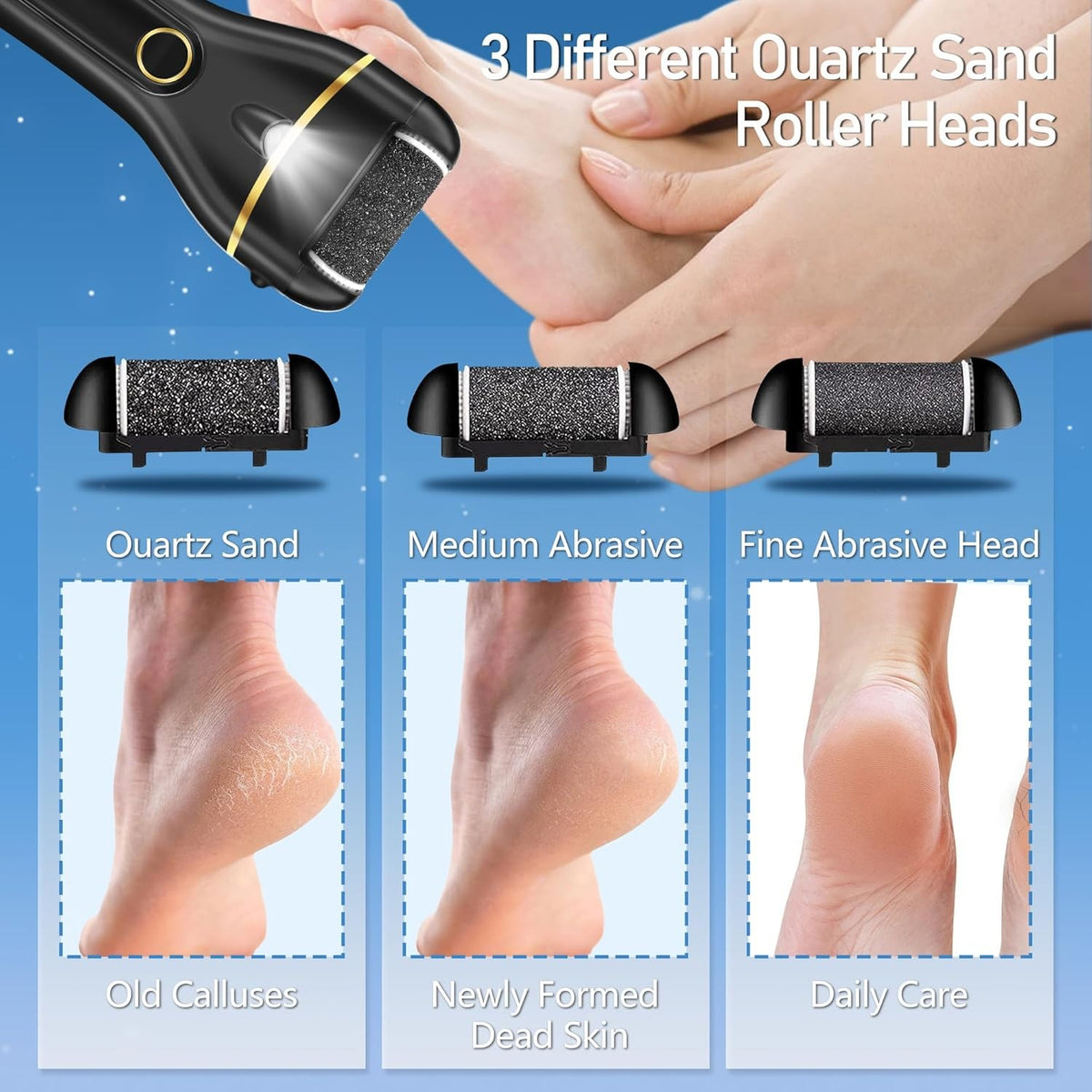 Electric Foot Callus Remover with 3 Rollers Waterproof Foot Care Kit