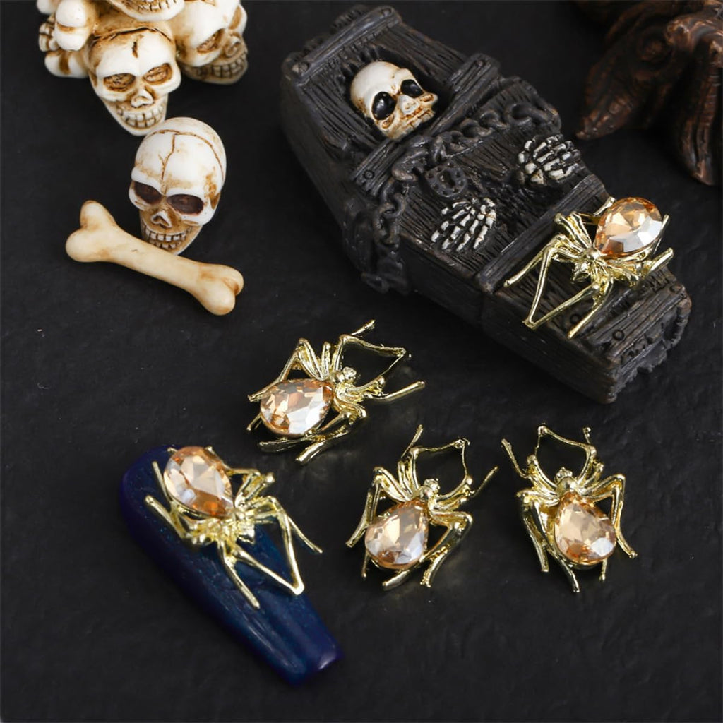 Halloween Nail Charms 15Pcs Metal Spider Rhinestones for Acrylic Nails