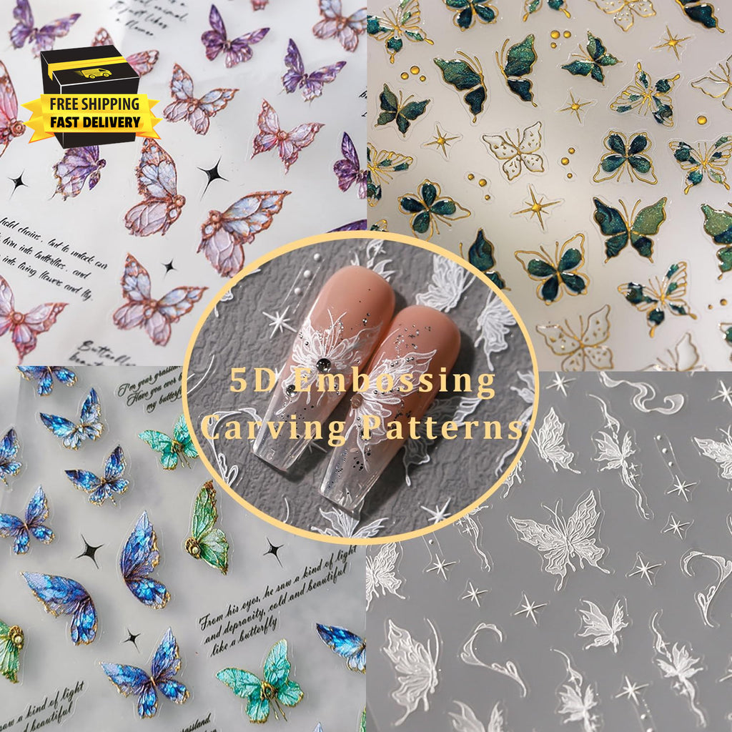 Self-Adhesive 5D Embossed Butterfly Nail Art Stickers for Manicure