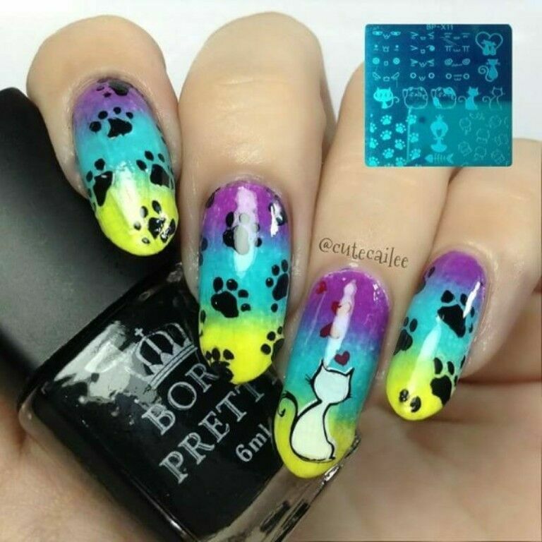 Nail Art Cat Paw Stamp Plate for Manicure - Metal Image Template BP-X11