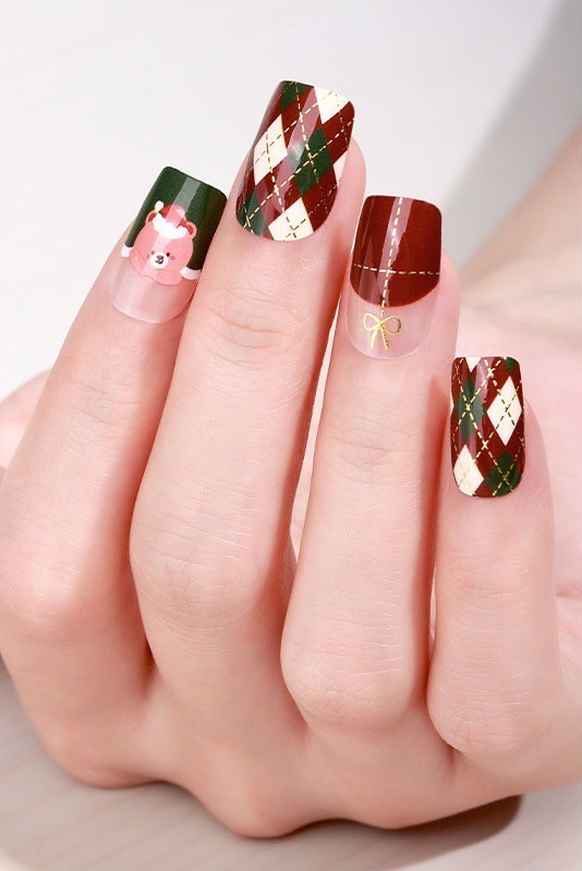 Full Size Christmas Nail Wraps Stickers Set - Holiday Nail Art Self-Adhesive Strips USA