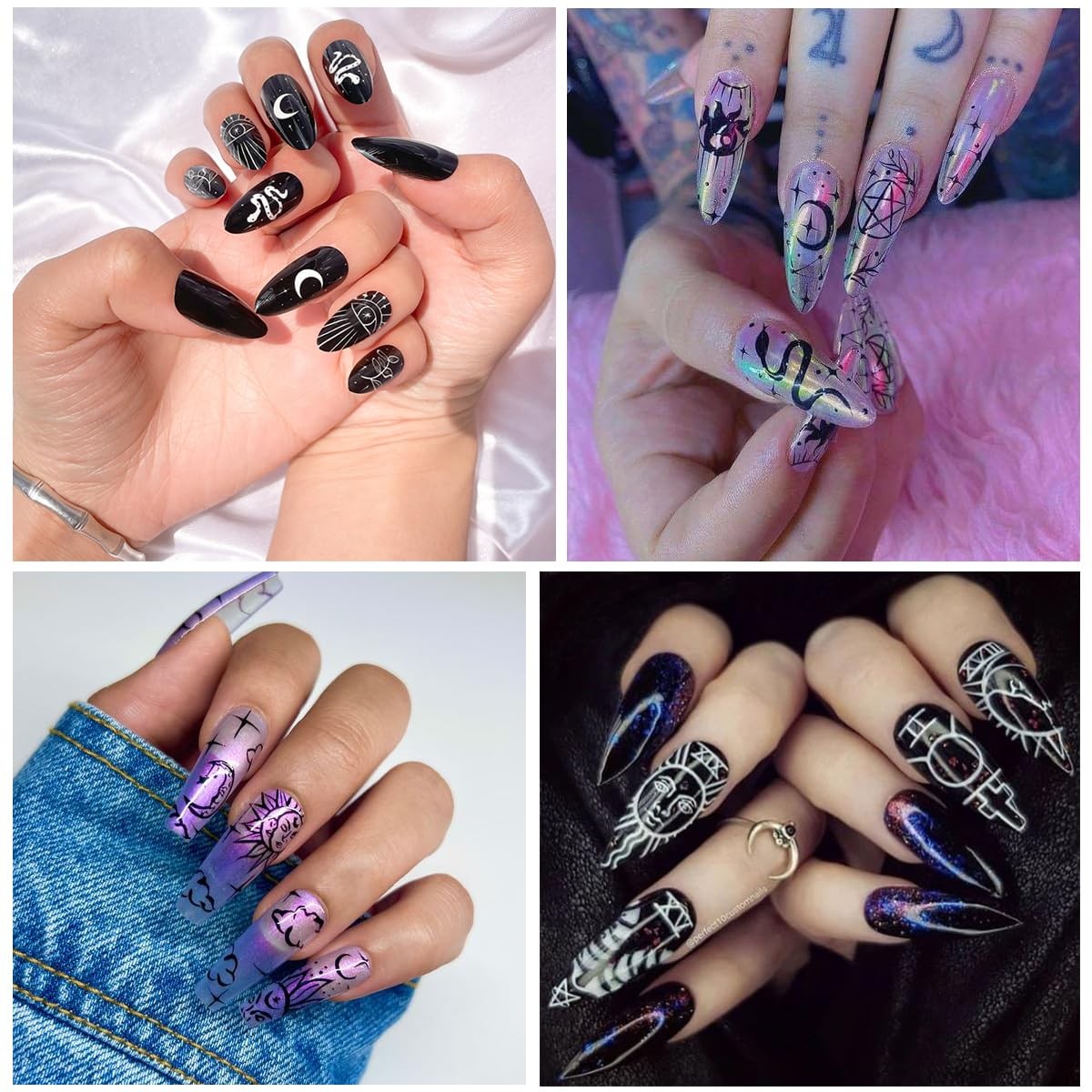 Metallic Nail Art Stickers Decals Silver Moon Sun Star 8 Sheets