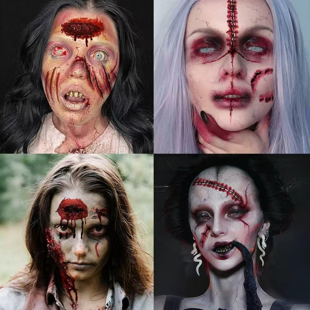 30 Sheets Waterproof Halloween Scar Tattoos – Fake Wound, Stitch & Bite Mark SFX Makeup