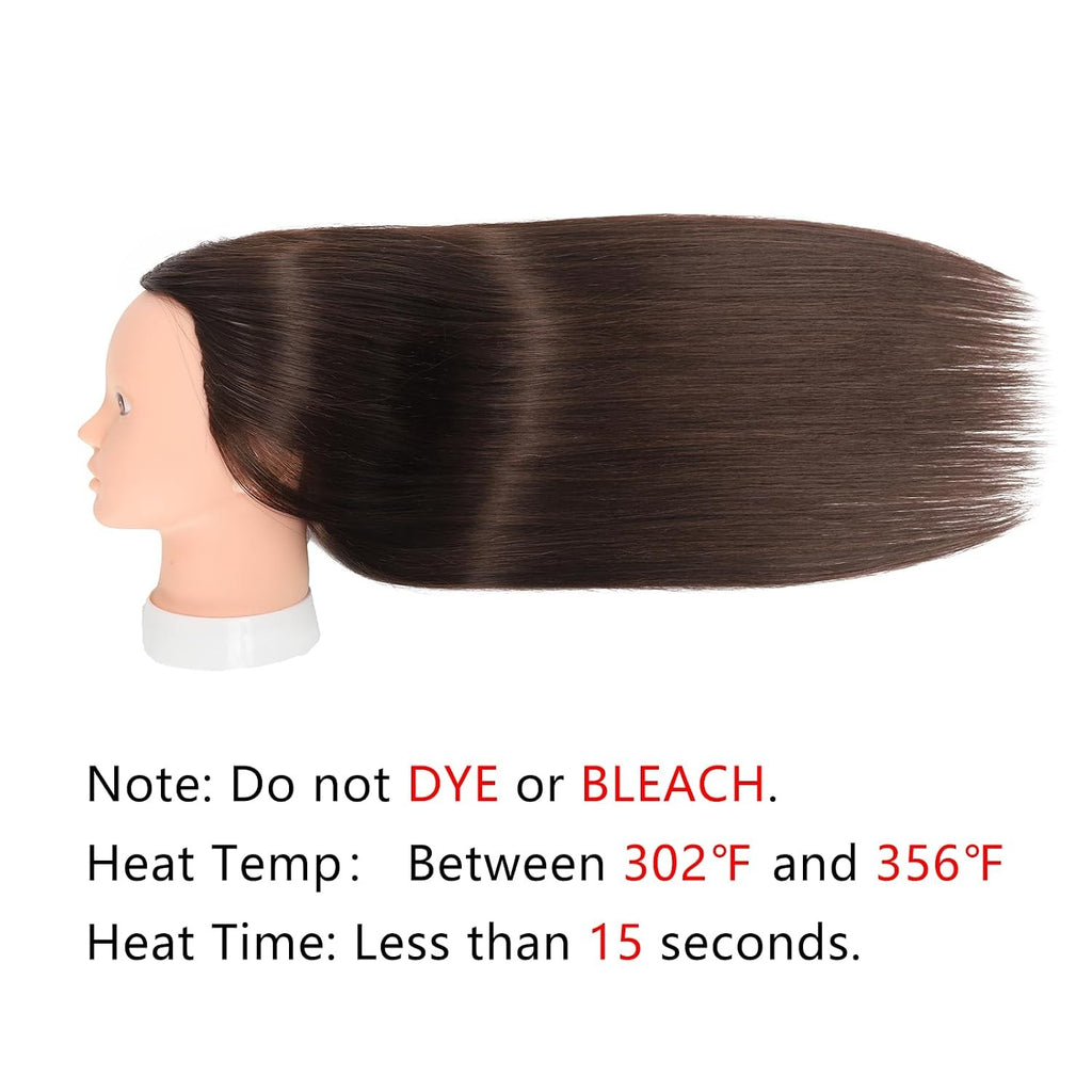 Human Hair Mannequin Head for Hair Styling Practice, Dark Brown, 26-28 Inch