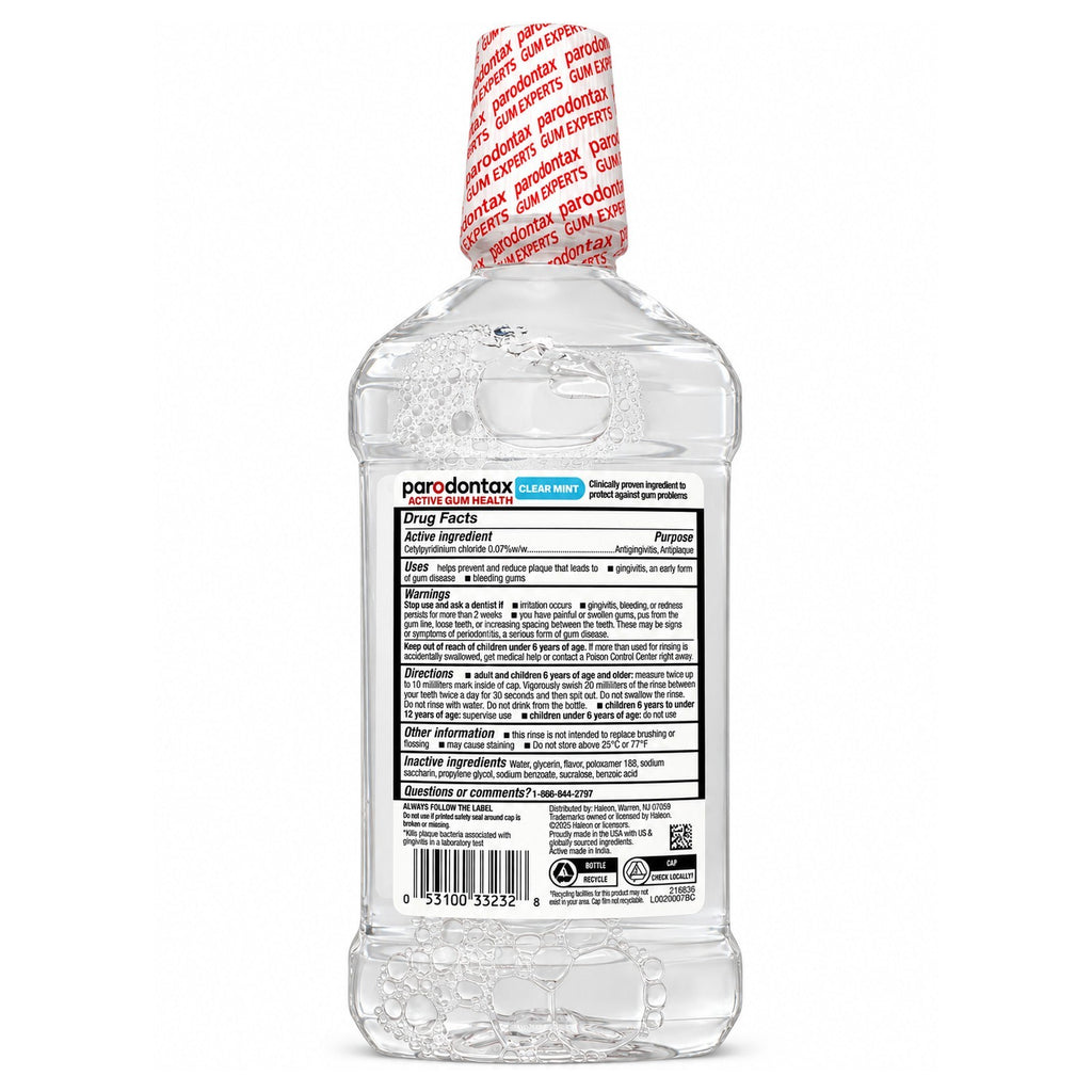 Parodontax Gum Health Alcohol-Free Mouthwash Clear Mint 16.9 Fl Oz