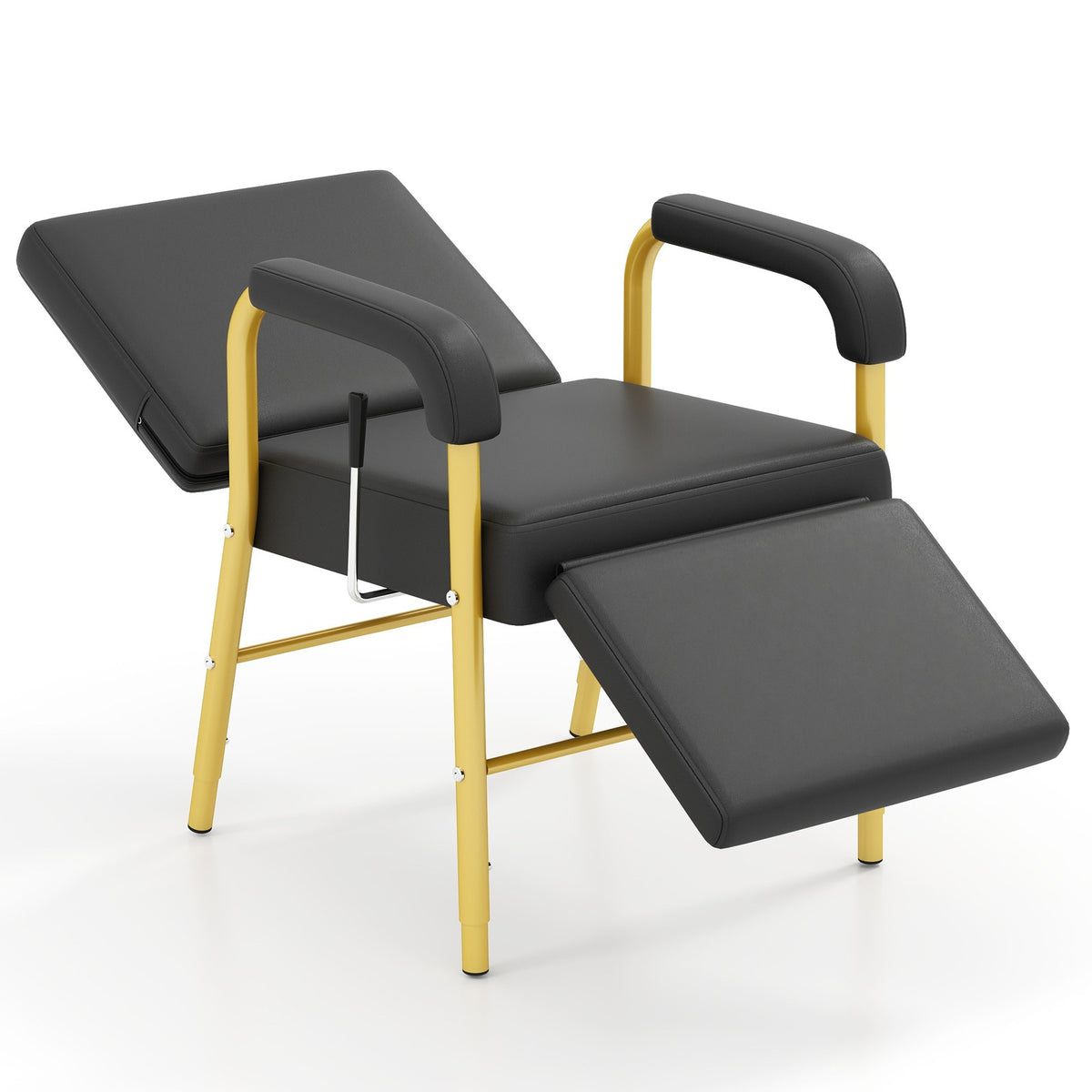 Black and Gold Reclining Barber Shampoo Chair with Support Legs for Salon Spa