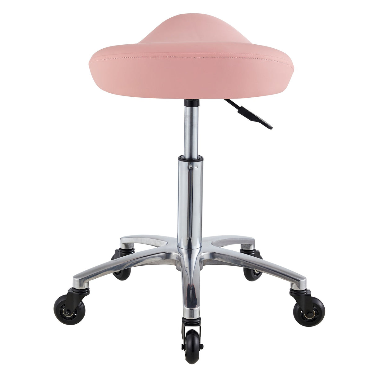 Pink Saddle Salon Stool with Hydraulic Height Adjustment and 360° Swivel