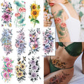Watercolor Flower Temporary Tattoos Set - 10 Large Sheets for Women & Teens