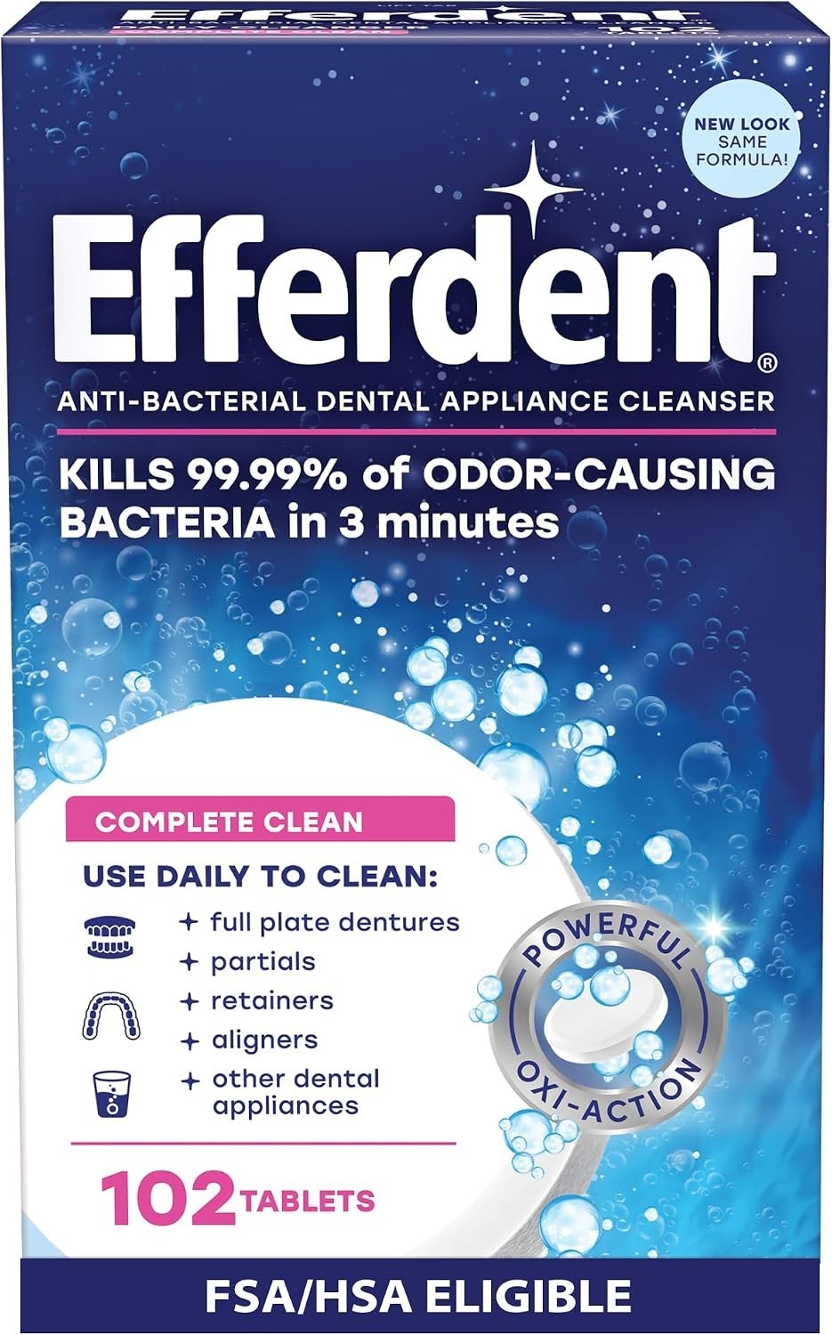 Denture Cleaner Tablets - Complete Clean, 102 Count for Oral Appliance Hygiene