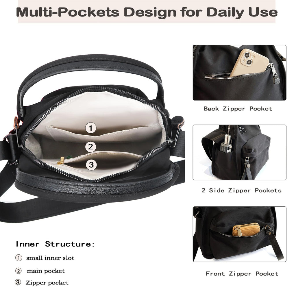 Nylon Crossbody Bag for Women with Front Pocket - Trendy Shoulder Hobo Purse