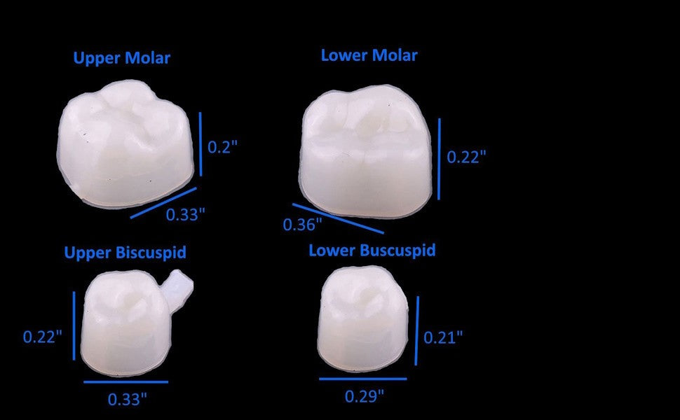 Dental Temporary Crown Kit - 100 Mixed Anterior & Molar Crowns for Restorations