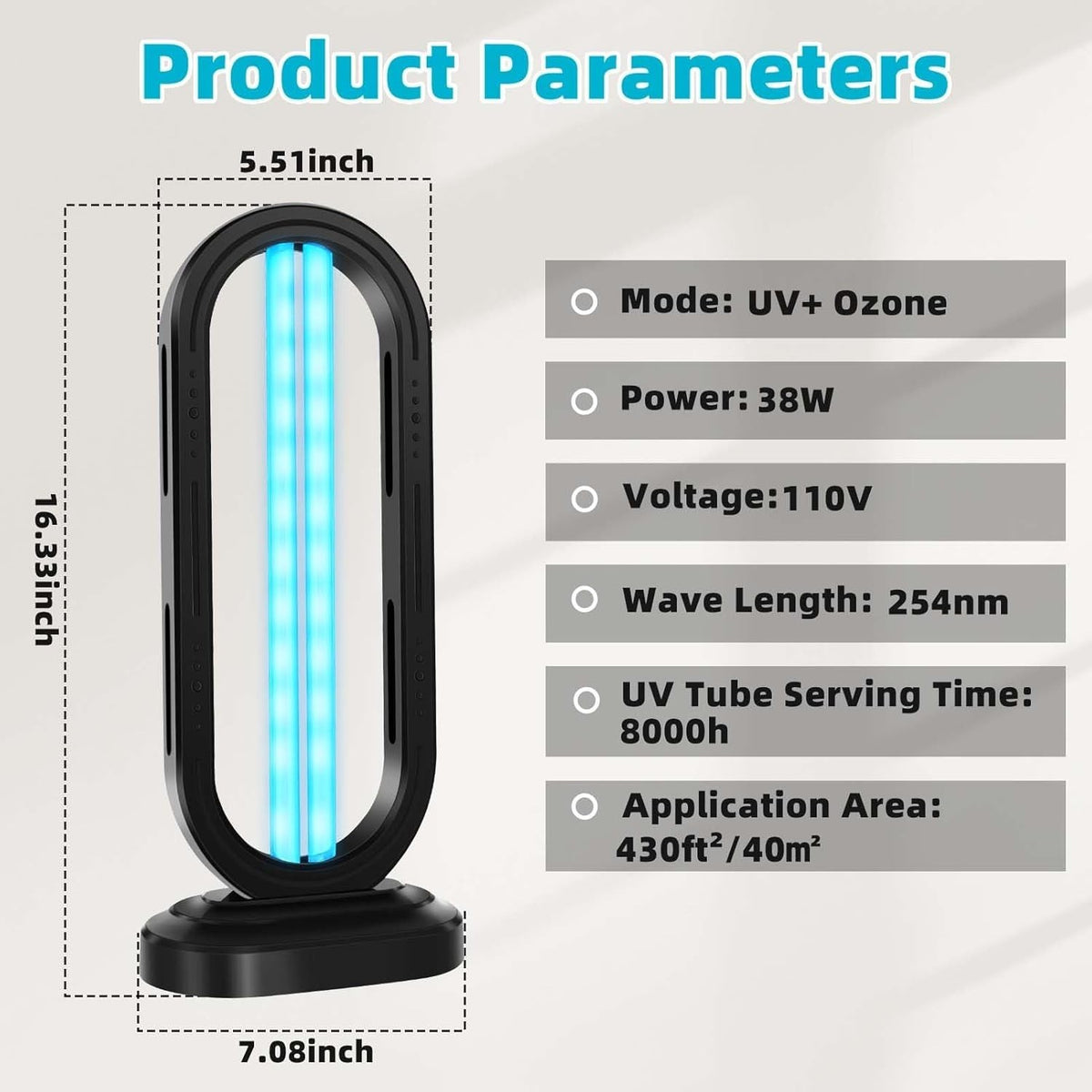 Ultraviolet Germicidal Disinfection Lamp 38W for Household Sterilization