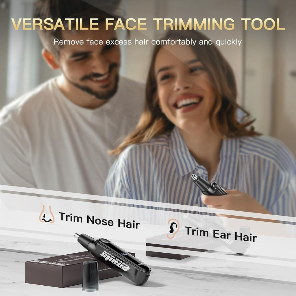 USB Rechargeable Ear Nose Hair Trimmer with LED Display Dual-Edge Blades for Men and Women